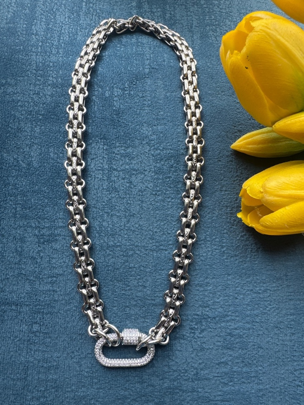 💝Jewelry- Silver Pavé Lock Double-Chain Necklace - STUNNING!!!! Rhodium metal